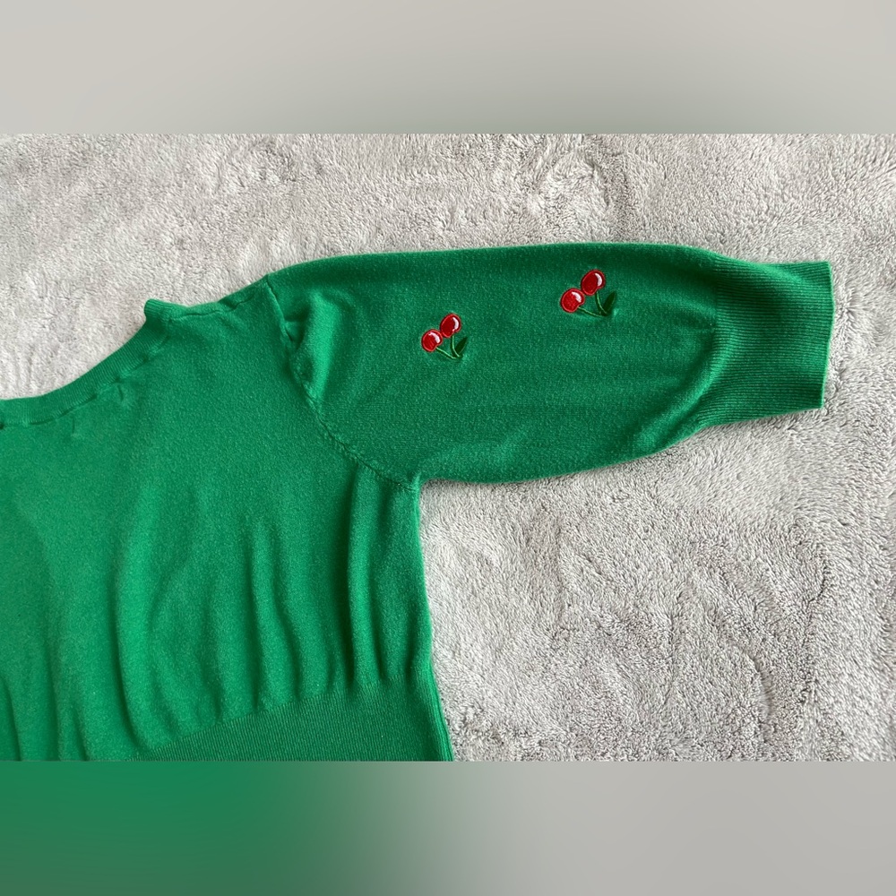 Green Belle Poque Retro Cherry Button Up Cropped Cardigan - Picture 10 of 13